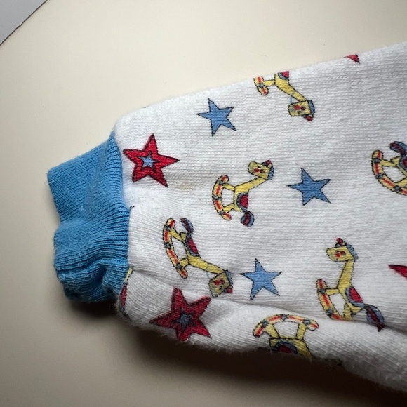 Vintage Ride Em' Cowboy Teddy Bear Sweater Lasso Rocking Horse Stars Baby Blue - Picture 3 of 9